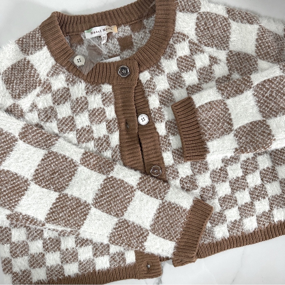 NWT Fuzzy Check Crop Tank + Crop Cardigan Set by Hazel Moon XL Geo - Picture 7 of 13